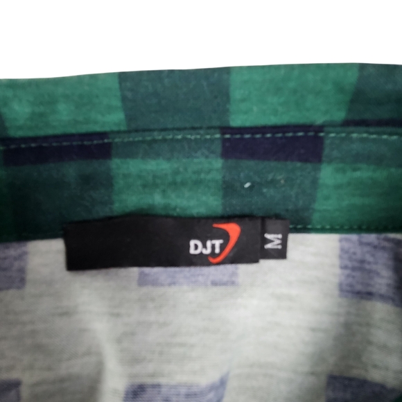 Womens DJT Soft Stretchy Green and Blue Plaid Button-Up Shirt Roll Up Sleeve M - Picture 7 of 8